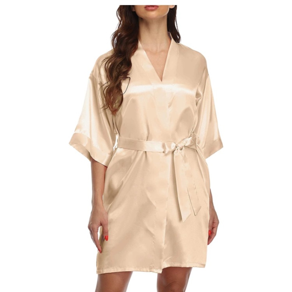 Satin Kimono Robe Long Silky Bathrobe Bridesmaid Sleepwear Wedding PLUS XXL/XXXL